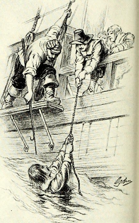 An artist's depiction of John Howland being rescued