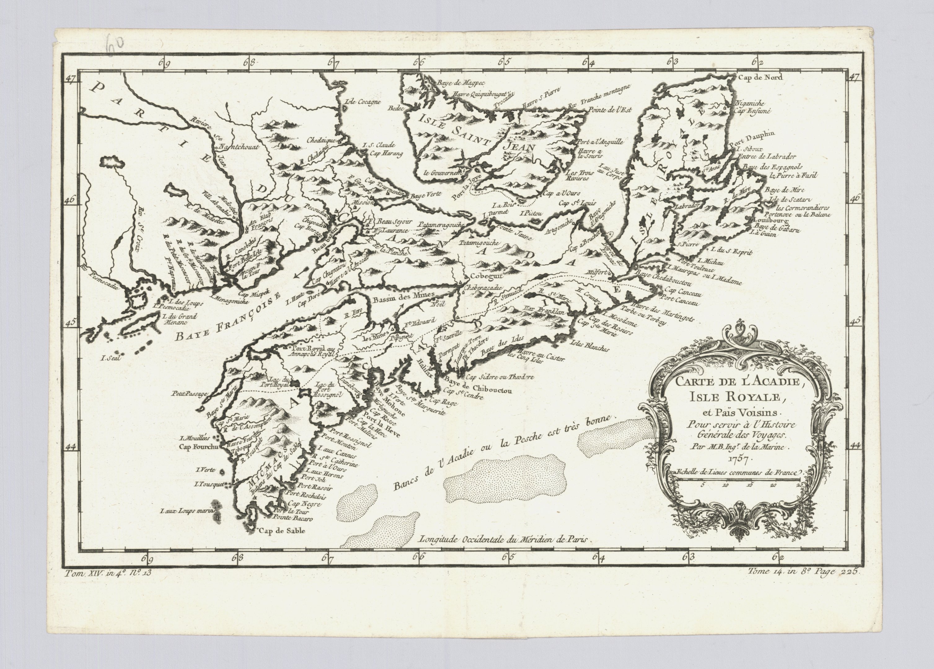 Acadia in 1757 by Jacques Nicolas Bellin (1703-1772)